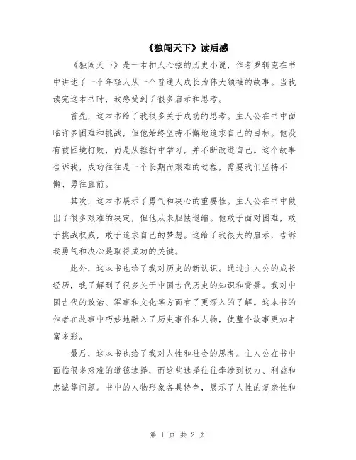 《独闯天下》读后感