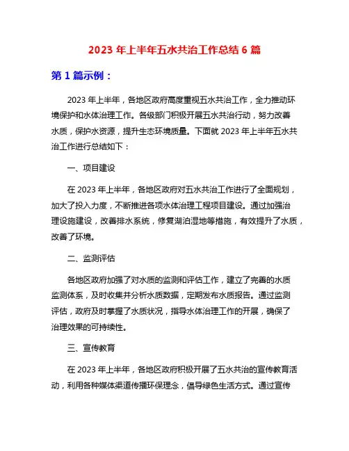 2023年上半年五水共治工作总结6篇