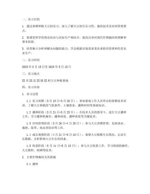 春耕种植大豆实习报告