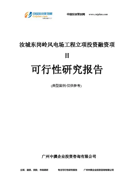 汝城东岗岭风电场工程融资投资立项项目可行性研究报告(中撰咨询)