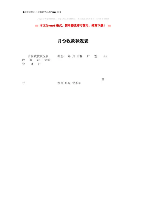 【最新文档】月份收款状况表-word范文 (1页)