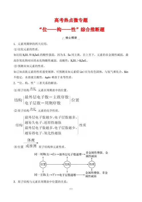 2023年高考化学总复习第一部分第六章物质结构与性质 高考热点微专题 “位——构——性”综合推断题