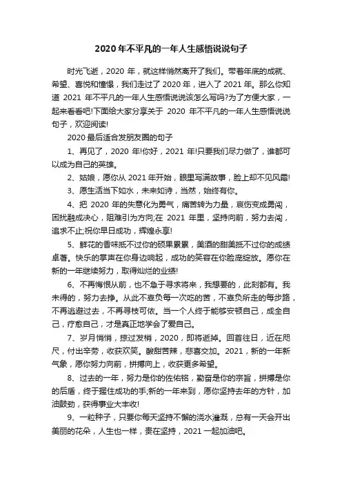 2020年不平凡的一年人生感悟说说句子