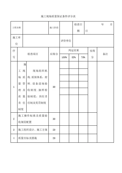 建筑工程施工质量评价标准表格空白