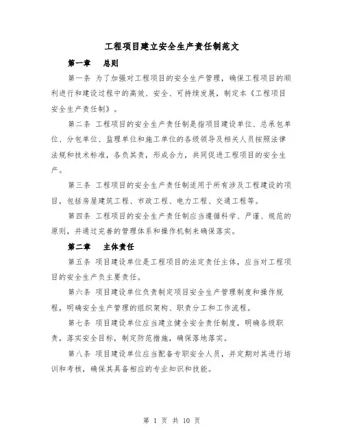 工程项目建立安全生产责任制范文(5篇)