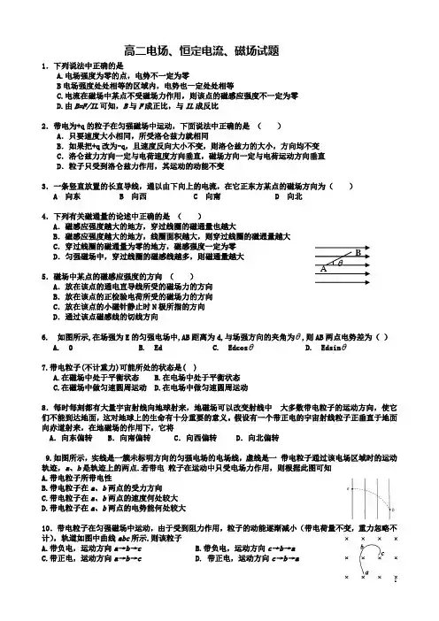 高二电场、恒定电流、磁场试题