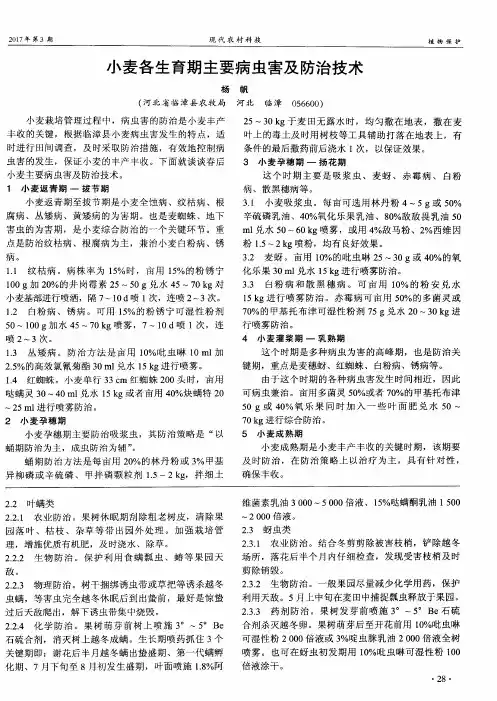 小麦各生育期主要病虫害及防治技术