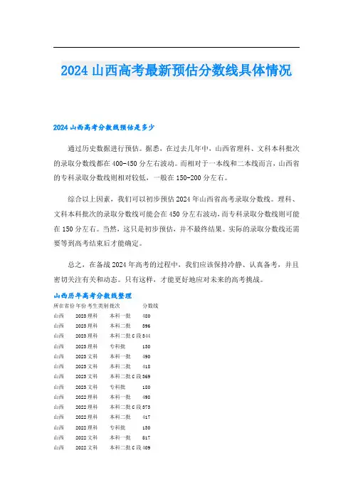 2024山西高考最新预估分数线具体情况