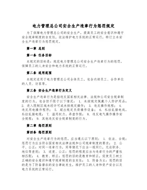 电力管理总公司安全生产违章行为处罚规定