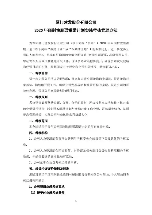 建发股份2020年限制性股票激励计划实施考核管理办法