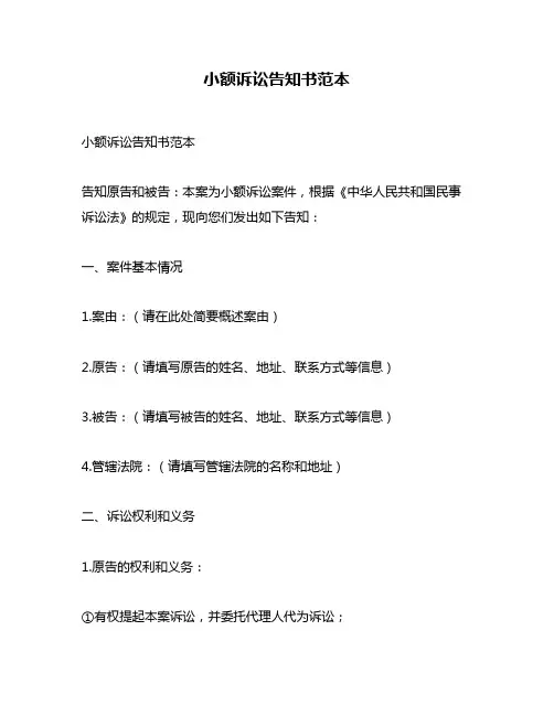 小额诉讼告知书范本