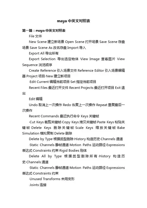 maya中英文对照表