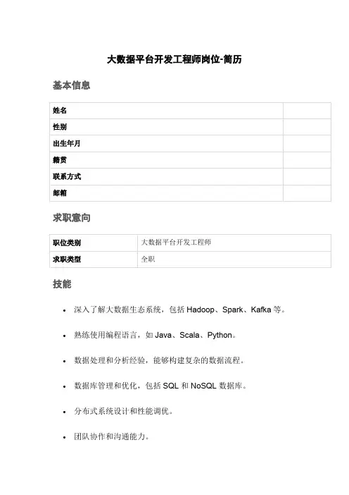 大数据平台开发工程师岗位-简历