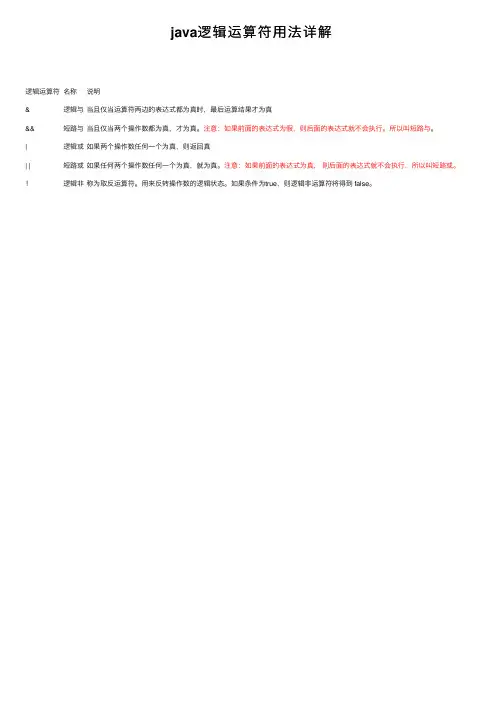 java逻辑运算符用法详解