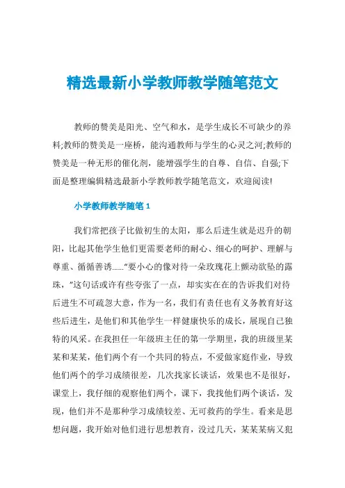 精选最新小学教师教学随笔范文