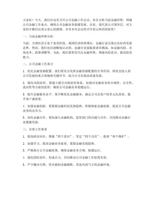 公司金融开会领导发言稿