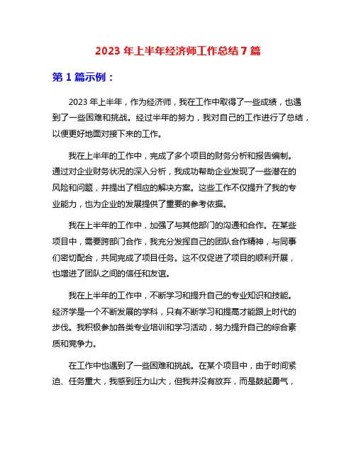 2023年上半年经济师工作总结7篇
