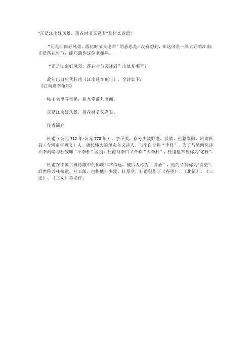 正是江南好风景落花时节又逢君的意思