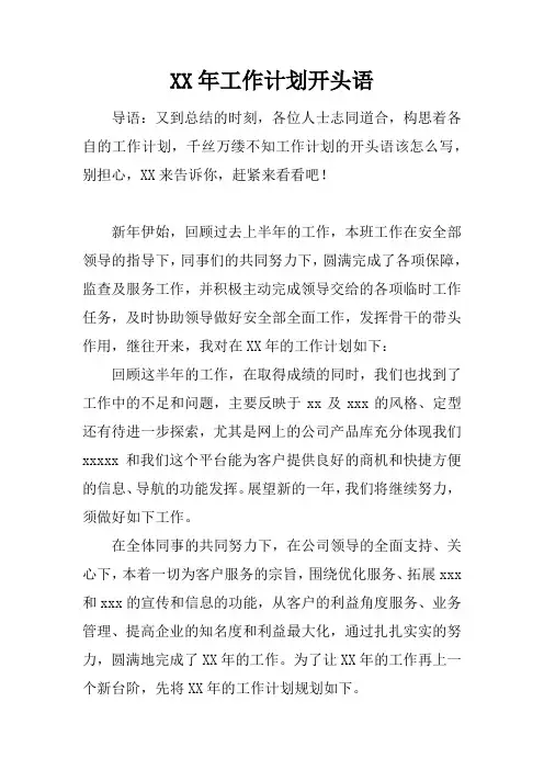 XX年工作计划开头语