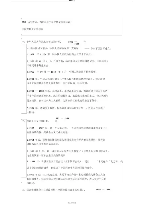 中国现代史大事年表