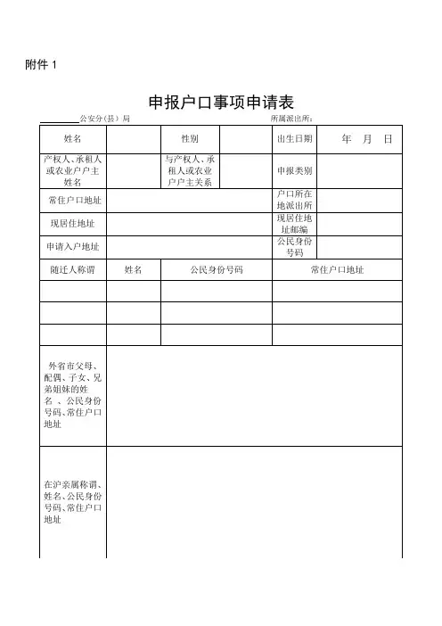 申报户口事项申请表-范本模板