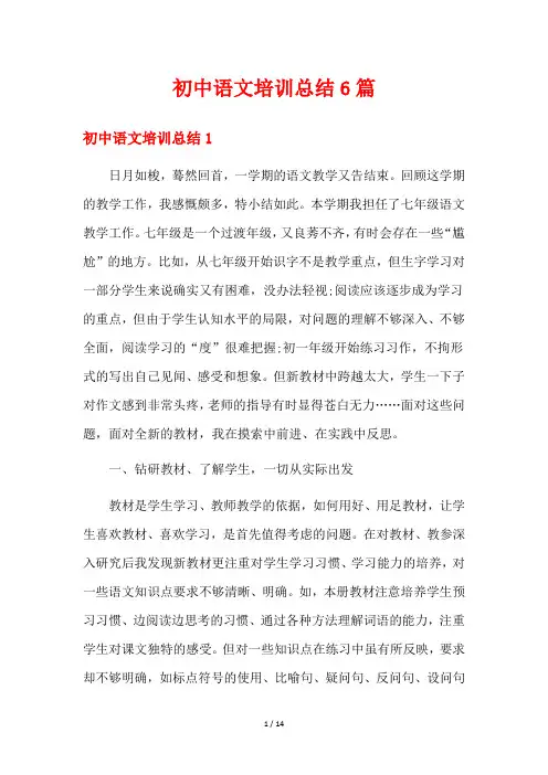 初中语文培训总结6篇