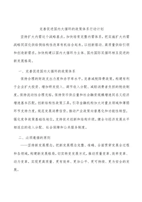 完善促进国内大循环的政策体系行动计划