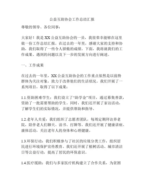 公益互助协会工作总结汇报