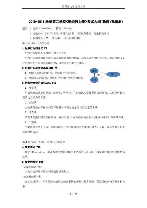 组织行为学考试大纲