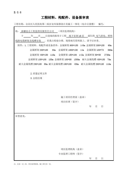 工程材料、构配件、设备报审表