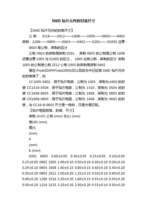 SMD贴片元件的封装尺寸