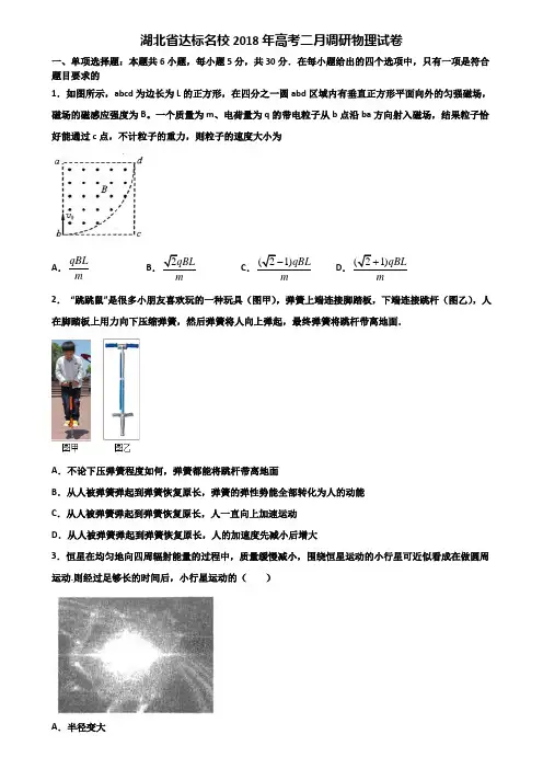 湖北省达标名校2018年高考二月调研物理试卷含解析
