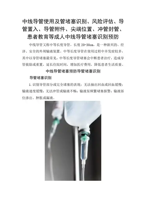 中线导管堵塞识别、风险评估、导管置入和附件、尖端位置、冲管封管、患者教育等成人中线导管堵塞识别预防