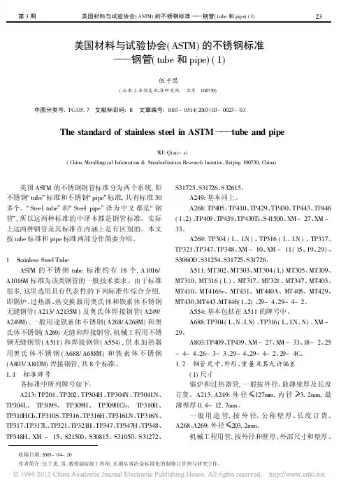 美国材料与试验协会_ASTM_的不锈钢标准_钢管_tube和pipe_1_