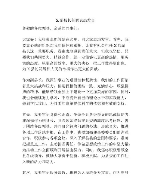 X副县长任职表态发言