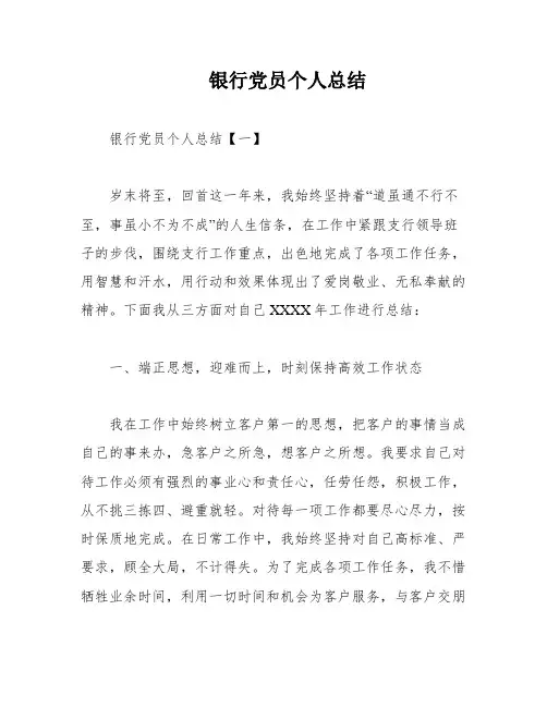 银行党员个人总结