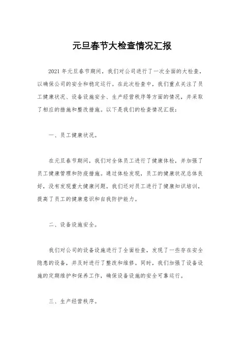 元旦春节大检查情况汇报