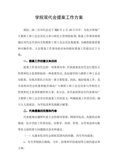 学院双代会提案工作方案
