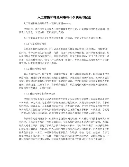 人工智能和神经网络有什么联系与区别
