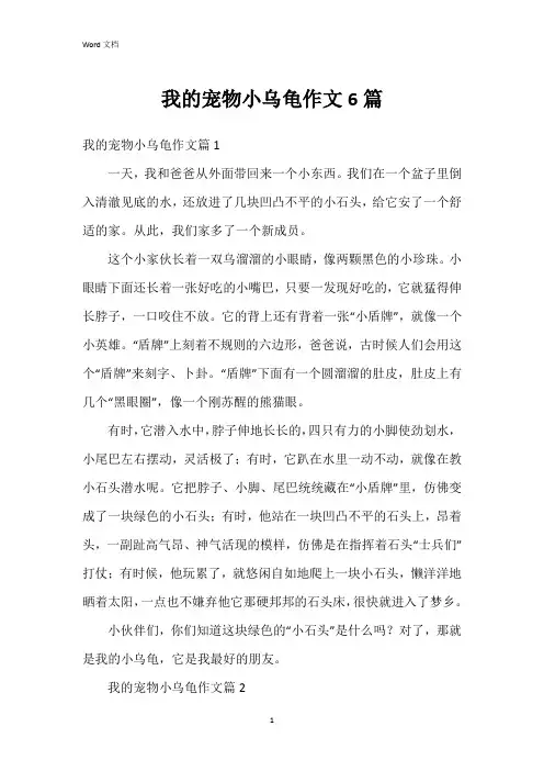 我的宠物小乌龟作文6篇