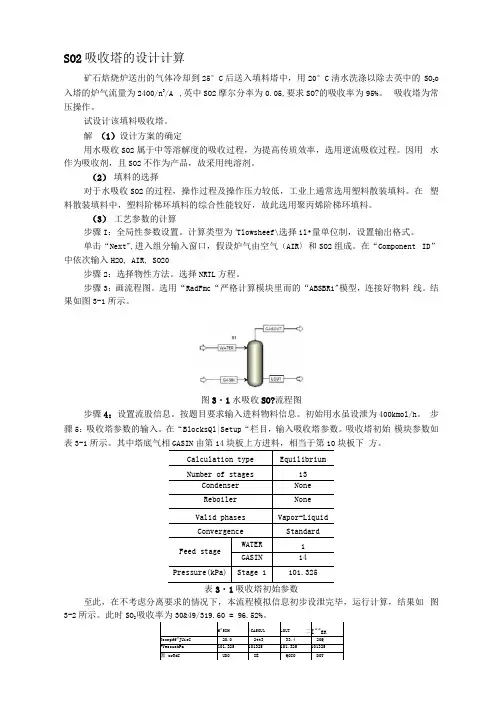 Aspen吸收塔的设计说明