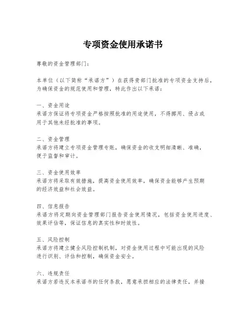 专项资金使用承诺书