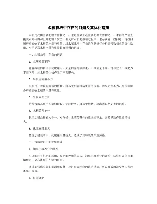 水稻栽培中存在的问题及其优化措施