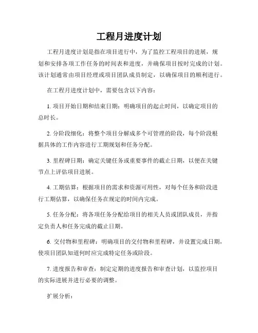 工程月进度计划