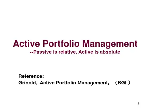 05Active Portfolio Management 资产组合PPT 金融系,研究生课程课件