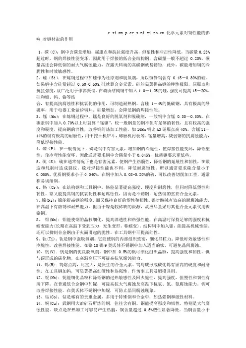 c si mn p cr s ni ti nb cu化学元素对钢性能的影响 对钢材起的作用