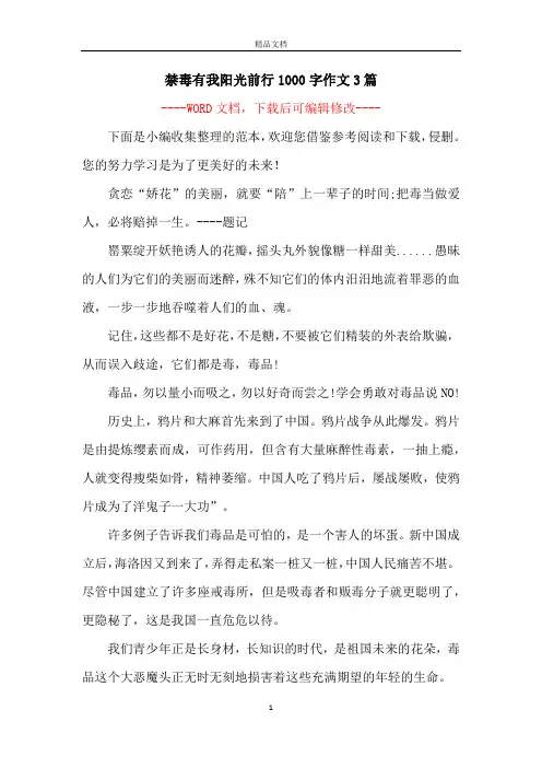禁毒有我阳光前行1000字作文3篇