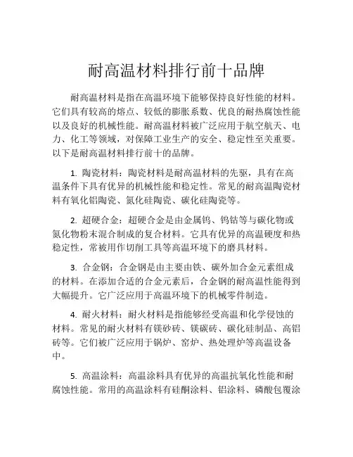 耐高温材料排行前十品牌