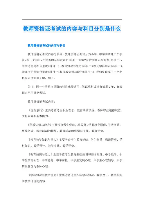 教师资格证考试的内容与科目分别是什么