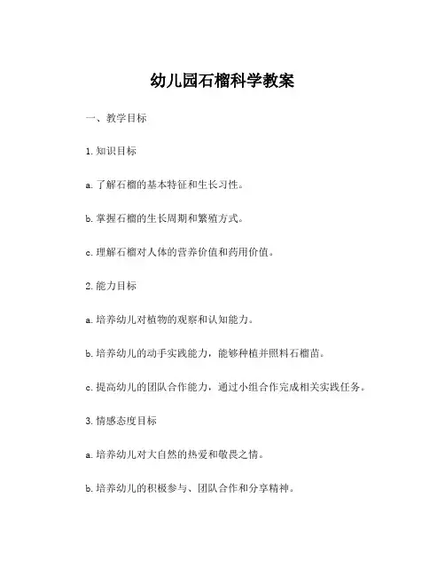 幼儿园石榴科学教案
